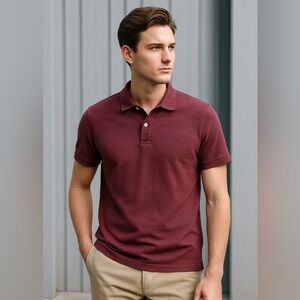 SFERA Men’s Burgundy Piqué Polo Shirt Medium Linen Blend Preppy Coastal Beach